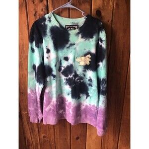 Blind Rooster Women Sweatshirt Size XL Blue Purple Tie Dye Floral Embroidery